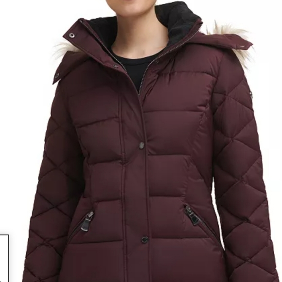 NWOT Calvin Klein Faux Fur Trim Hooded Puffer Jacket Coat - Picture 8 of 8